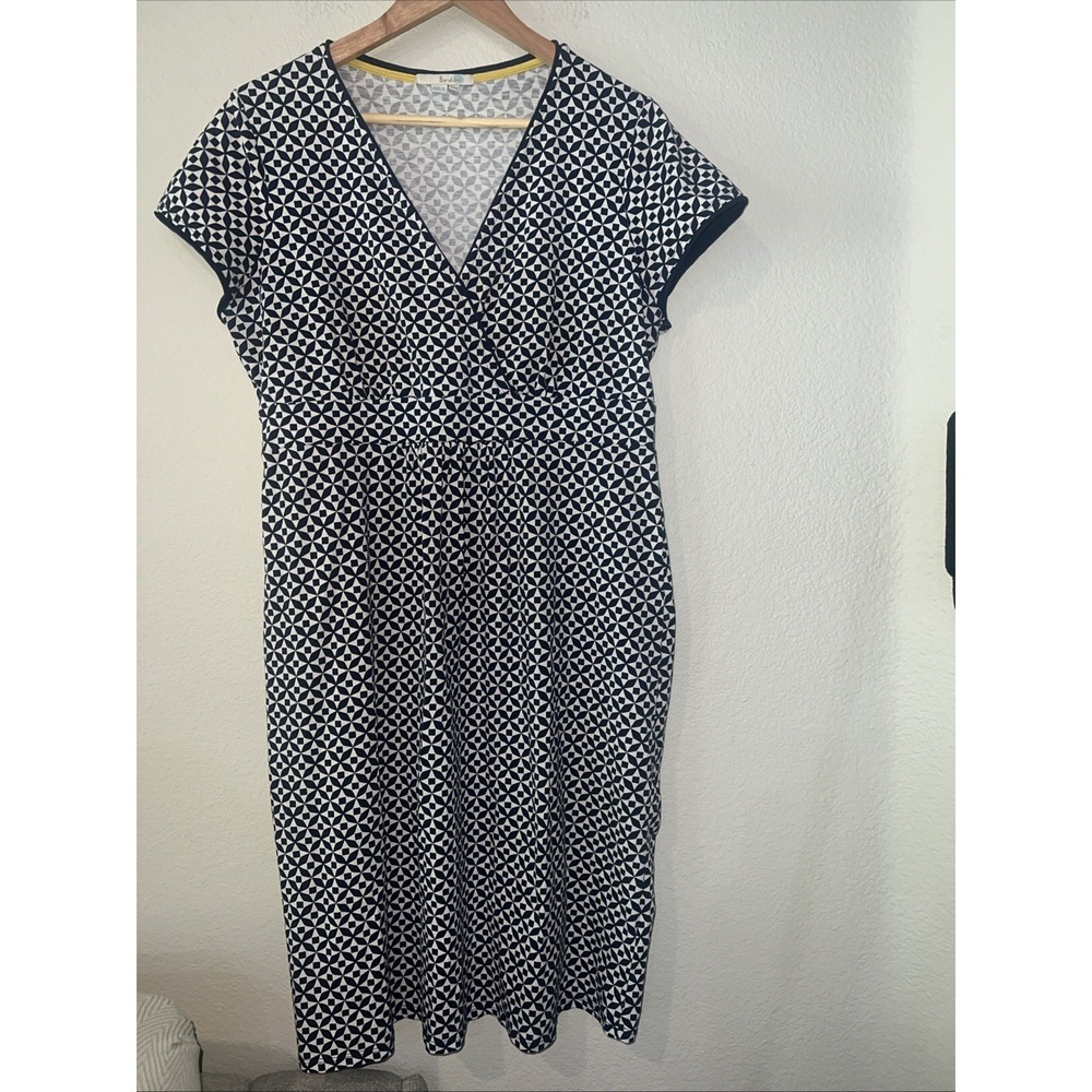 Boden Women's BLUE/WHITE Geometric Casual Jersey Dress Surplice SIZE 14R